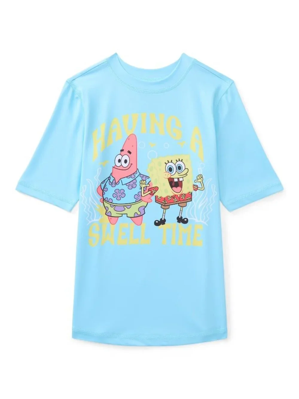 SpongeBob SquarePants Boys Rash Guard UV50 Swim Shirt Blue Sizes 4/5, 6/7 & 8